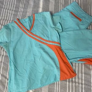 Urbane blue and orange scrubs, Medium
